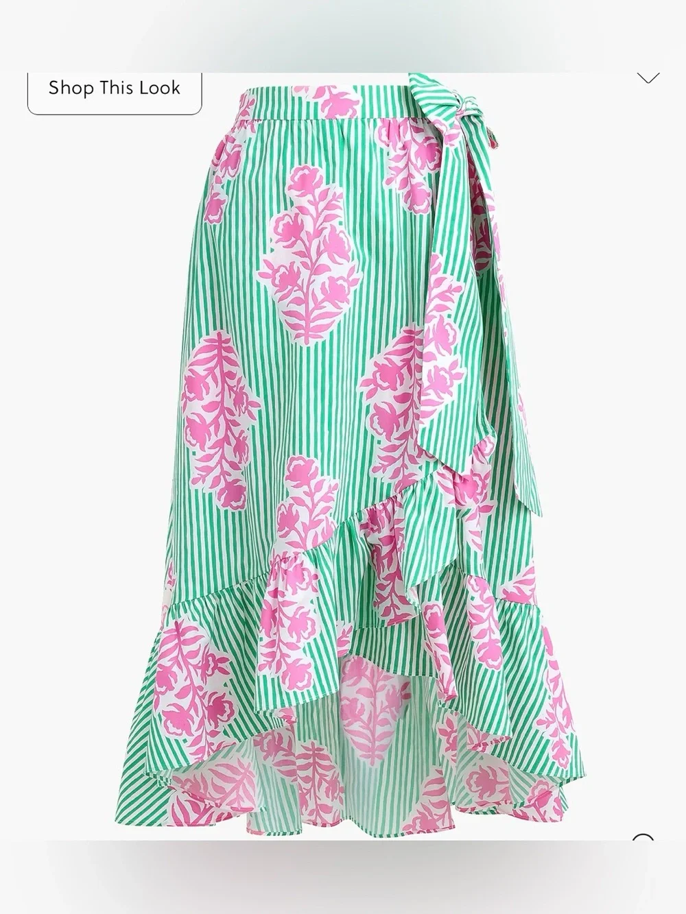J.Crew Women's Poplin Midi Wrap Skirt Summer Green Pink Sz Medium